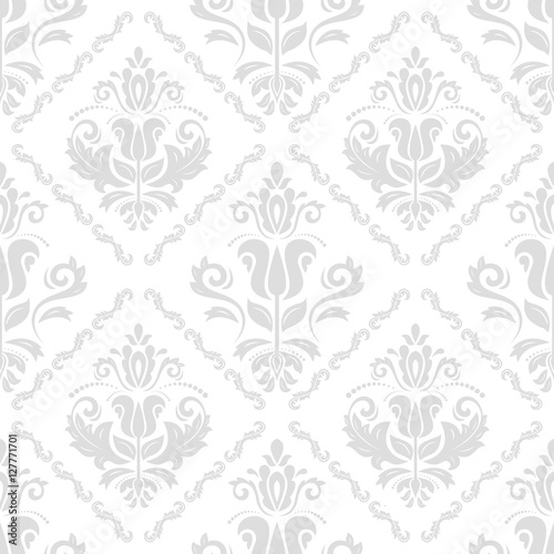 Damask vector classic light silver pattern. Seamless abstract background with repeating elements