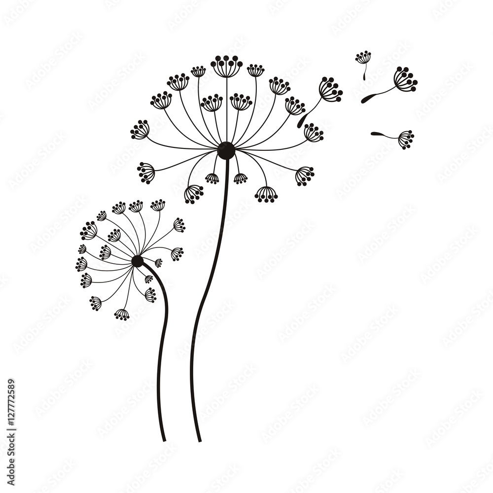Naklejka premium silhouette flying blow dandelion buds vector illustration