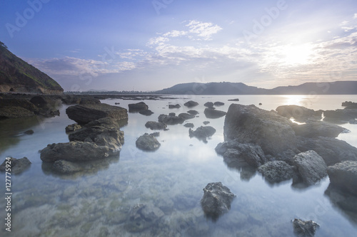 Sunrise of Batu Payung (Umbrella Rock) at Tanjung Ann Beach, Lombok, Indonesia.