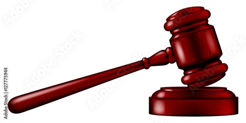 Wooden Judge's gavel with a stand, vector illustration.