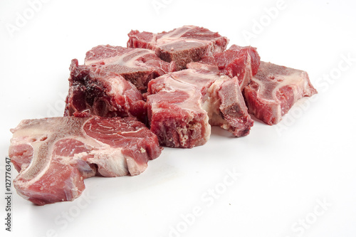 fresh raw mutton on white.