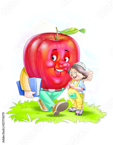 Boy near an apple