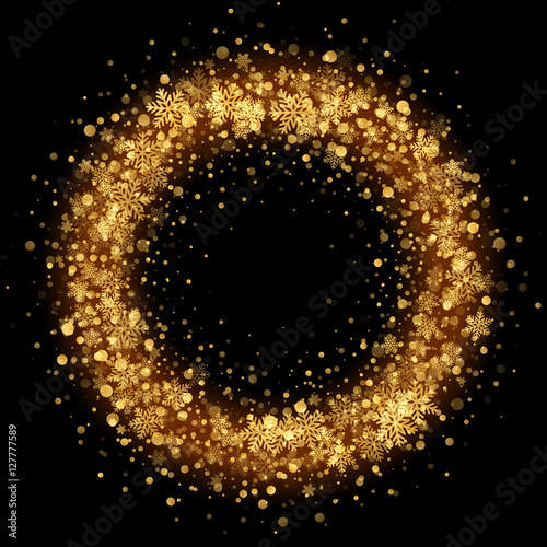 Christmas wreath of golden sparkling snow ornament