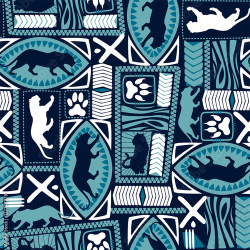 Fototapeta Naklejka Na Ścianę i Meble -  Tribal tiger repeat seamless pattern