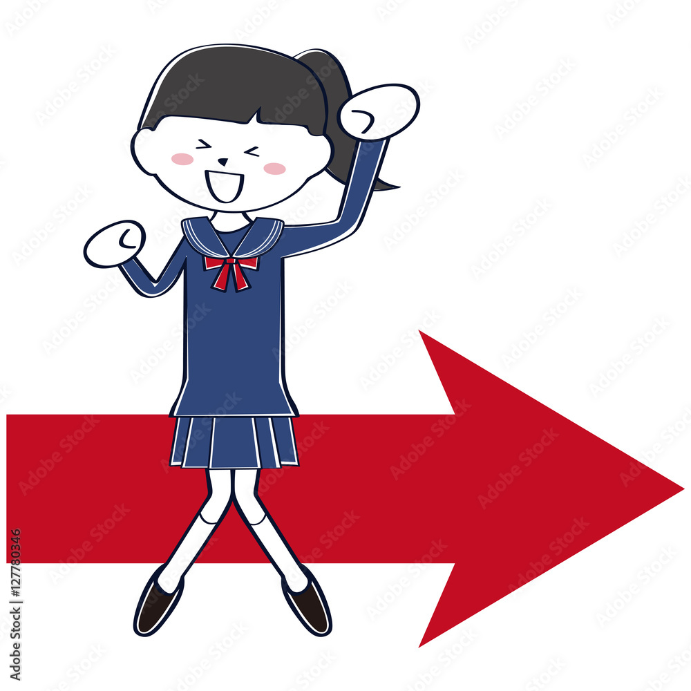 セーラー服の学生 女子 全身 矢印にのってガッツポーズ Stock Vector Adobe Stock