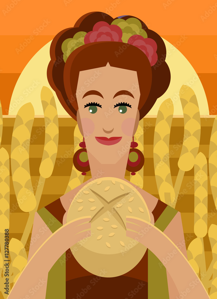 homemade bread girl in the wheat farm Stock Vector Adobe Stock
