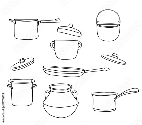 pots set.art vintage pot Vector hand drawn line art cute illustr