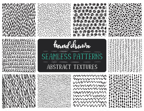 Set of ten hand drawn ink seamless patterns.
