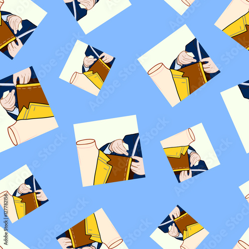 Taylor sews clothes, tailor and dummy pattern vector