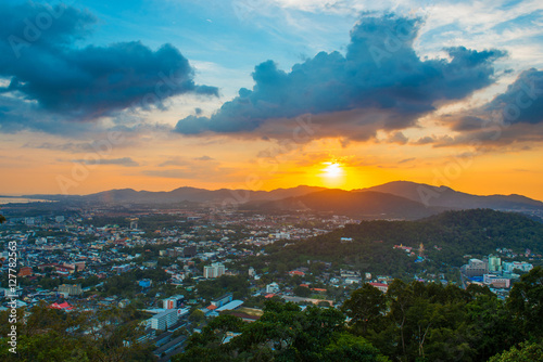 Top view sunset time at Khao to Sae public park viewpoint