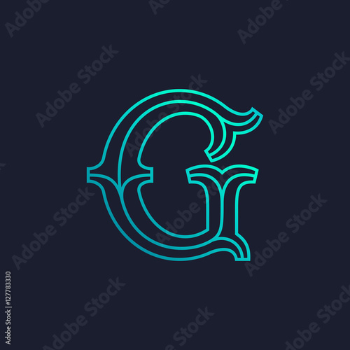 G letter logo. Mono line Slab serif retro type.