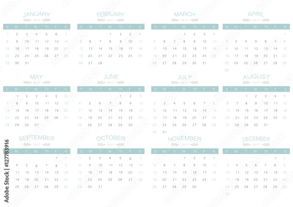 2017 Calendar simply blue on white background | business week and monthly design 2017 Calendar simply blue on white background | business week and monthly design