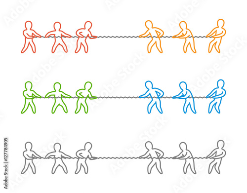 Vector thin line tug of war logo and icon