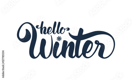 Vector illustration: Hello Winter elegant modern brush lettering isolated on white background.