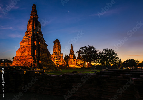 At twilight. Wat Chaiwatthanaram temple  Ayutthaya Historical Park  Thailand. Places of historical importance of the country Thai.