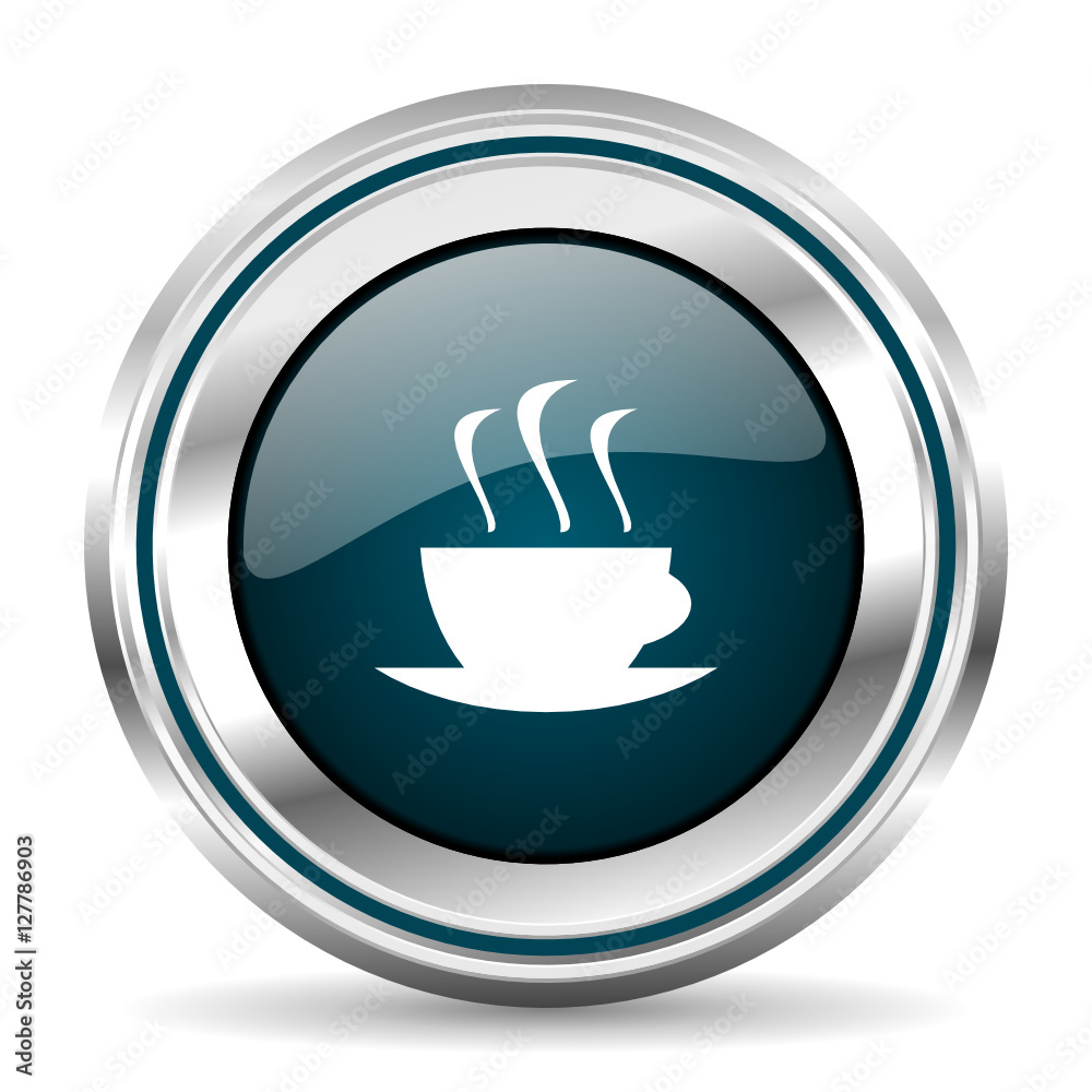Coffee cup vector icon. Chrome border round web button. Silver metallic pushbutton. Coffee cup vector icon. Chrome border round web button. Silver metallic pushbutton.