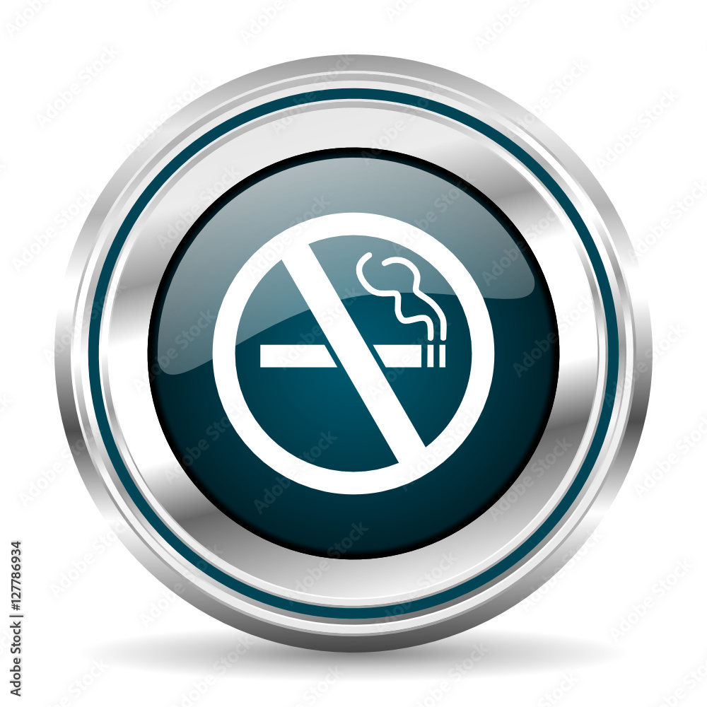 No smoking vector icon. Chrome border round web button. Silver metallic pushbutton. No smoking vector icon. Chrome border round web button. Silver metallic pushbutton.