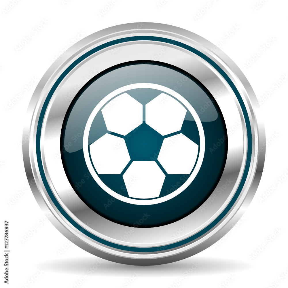 Soccer vector icon. Chrome border round web button. Silver metallic pushbutton.
