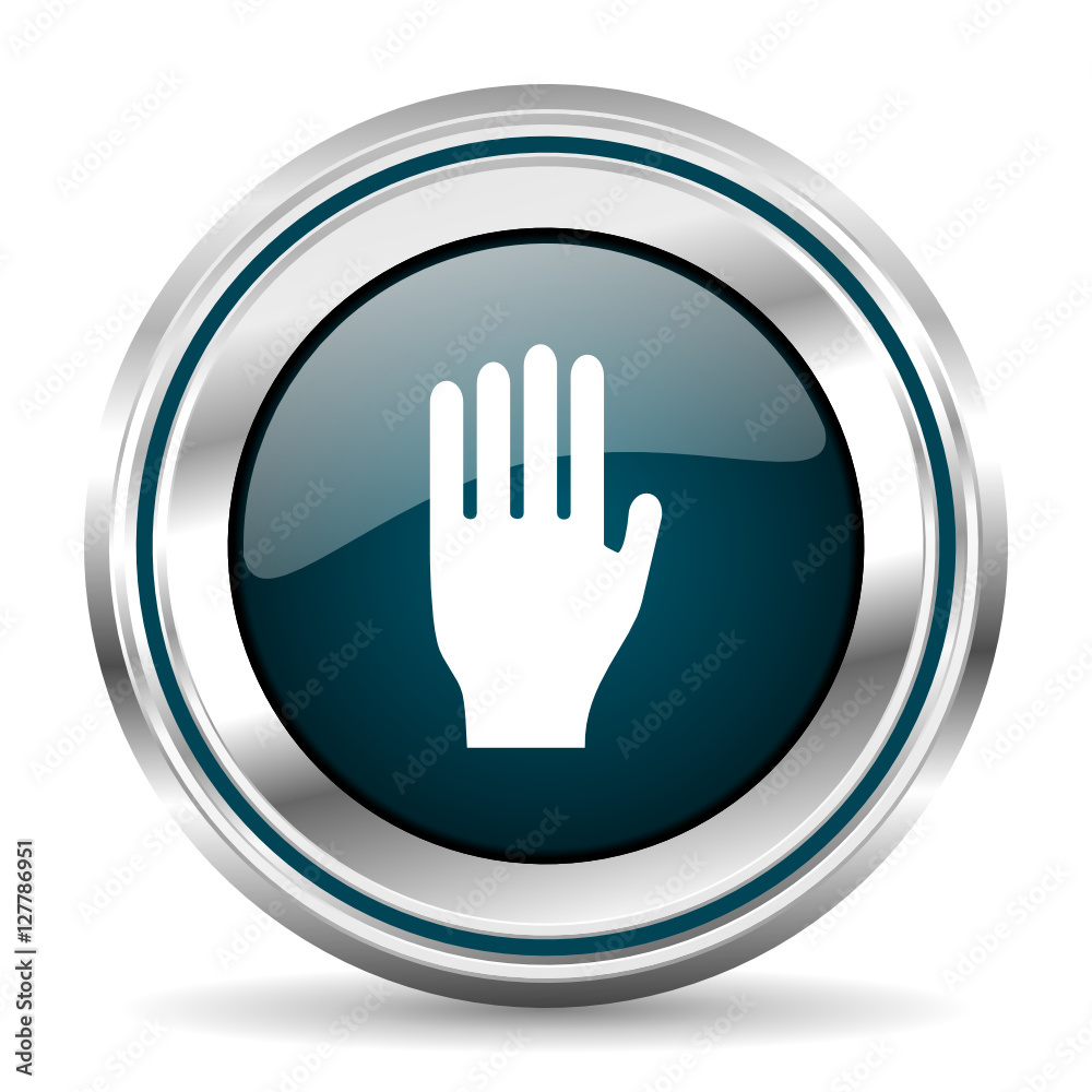 Hand vector icon. Chrome border round web button. Silver metallic pushbutton. Hand vector icon. Chrome border round web button. Silver metallic pushbutton.