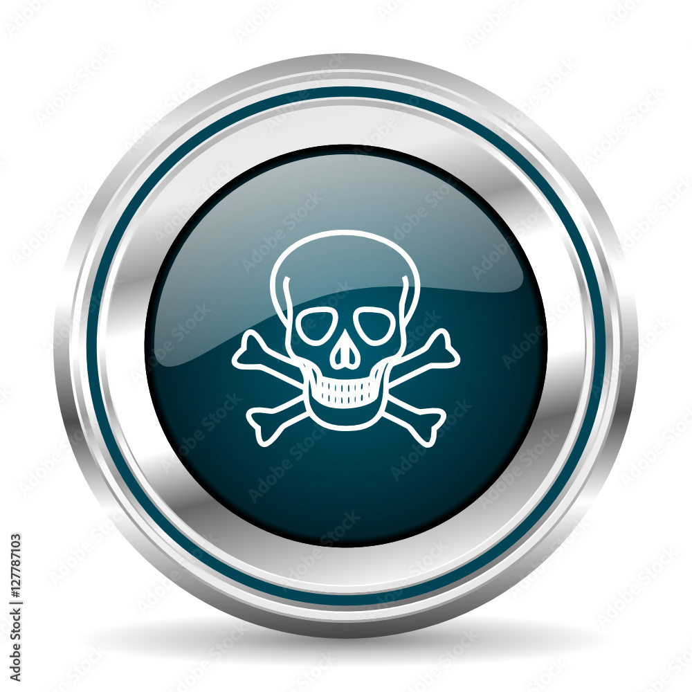 Skull vector icon. Chrome border round web button. Silver metallic pushbutton. Skull vector icon. Chrome border round web button. Silver metallic pushbutton.