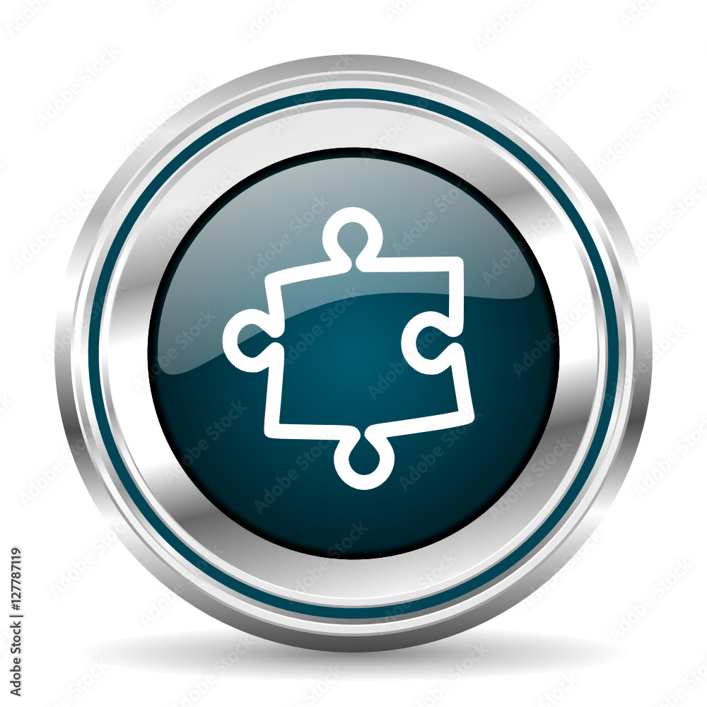 Puzzle vector icon. Chrome border round web button. Silver metallic pushbutton. Puzzle vector icon. Chrome border round web button. Silver metallic pushbutton.