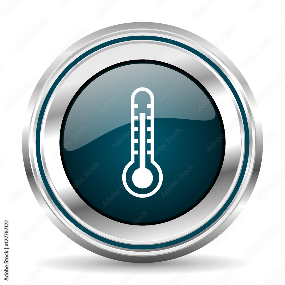 Temperature vector icon. Chrome border round web button. Silver metallic pushbutton.