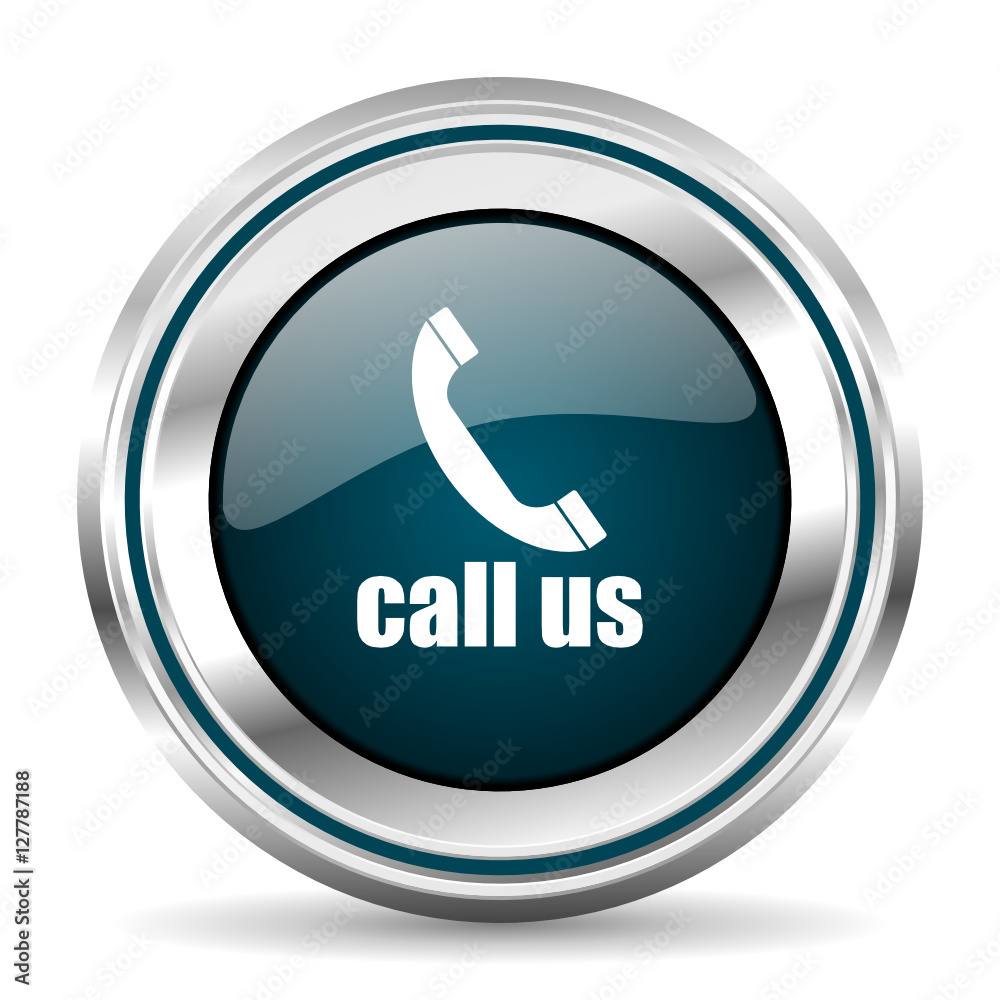 Call us vector icon. Chrome border round web button. Silver metallic pushbutton. Call us vector icon. Chrome border round web button. Silver metallic pushbutton.