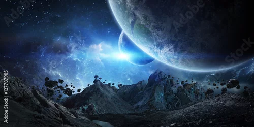 Obraz Gigantyczne asteroidy, które mają zamiar rozbić trójwymiarowe elementy tego renderowania