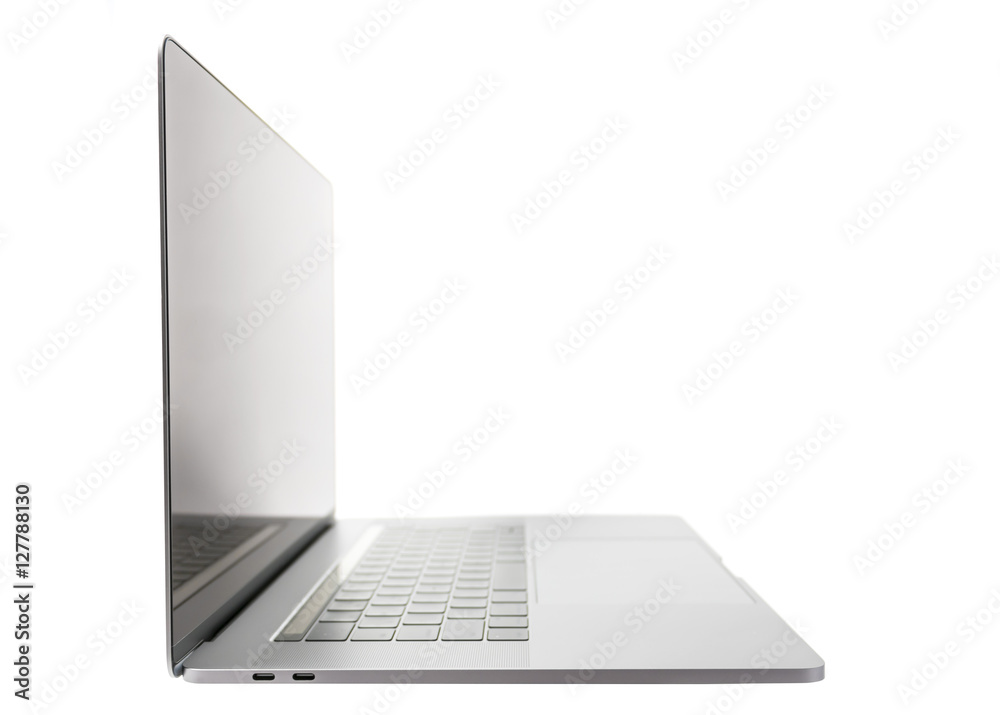 silver laptop side view