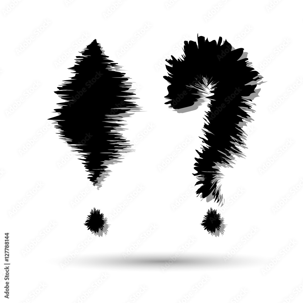 Black art question and exclamation marks with shadow on a white background. Vector illustration