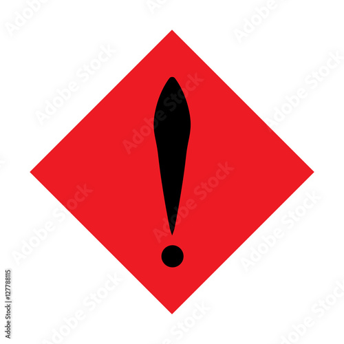 Exclamation mark in red square. Vector icon. Flat design style