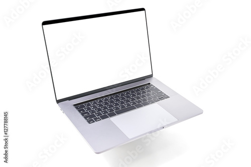 silver laptop front view on white background