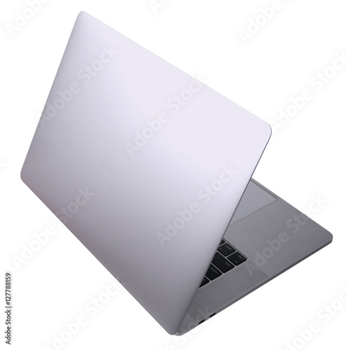 Obraz na płótnie silver laptop back view on white background