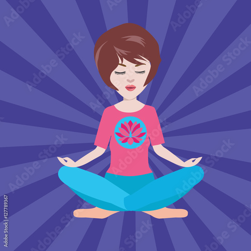 pretty girl meditates in the yoga lotus position