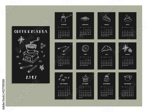 Coffeemania. Calendar of 2017. Vector. Isolated
