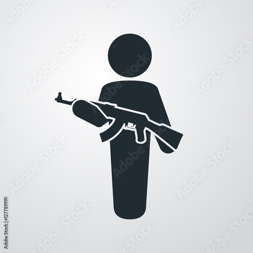 Icono plano hombre con AK47 en fondo degradado