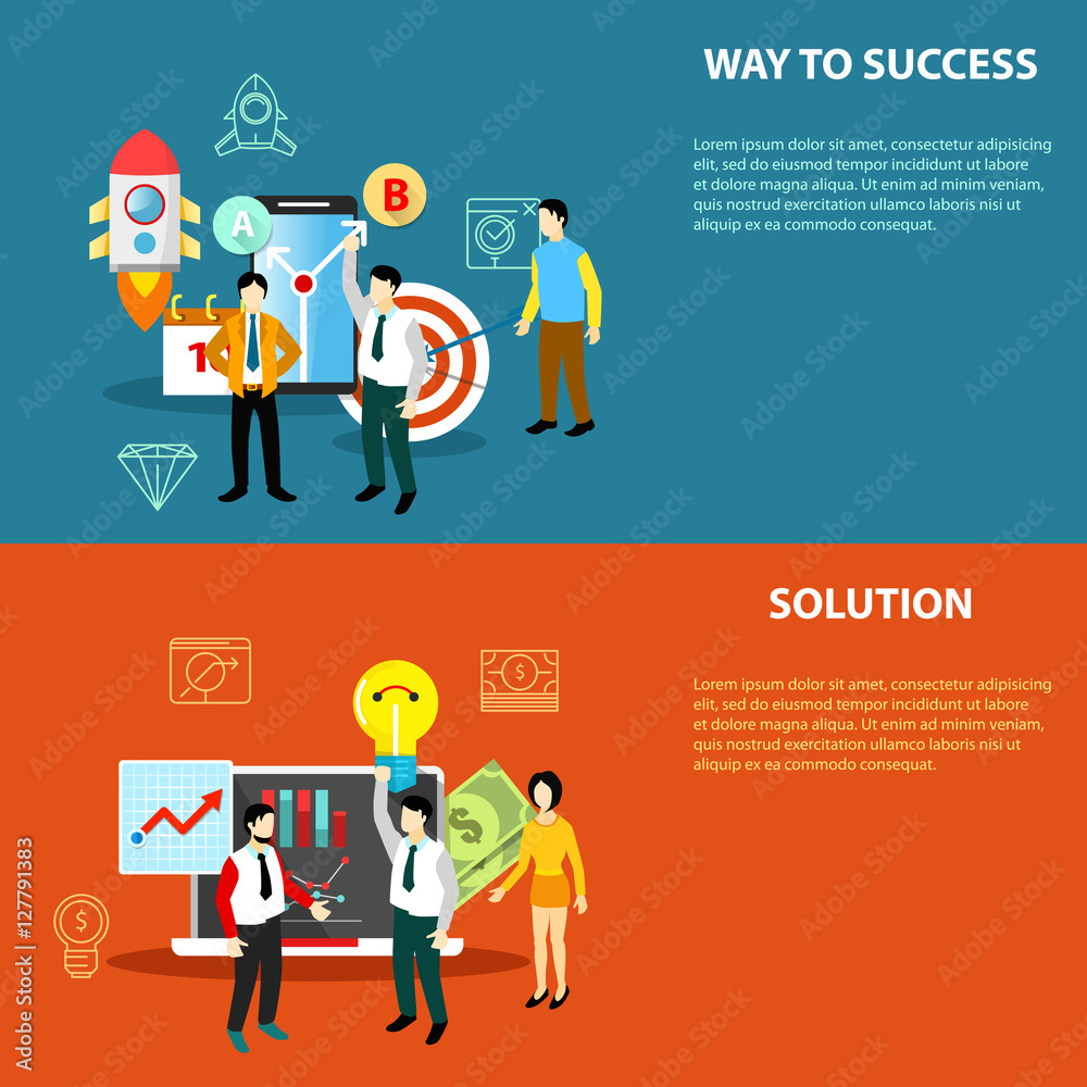 Flat design banners concept with people and icons Flat design banners concept with people and icons