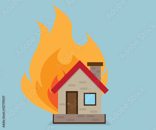 House with Fire Vector Illustration