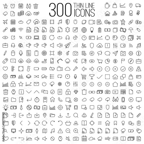 300 thin line universal icons set of finance  marketing  shoppin