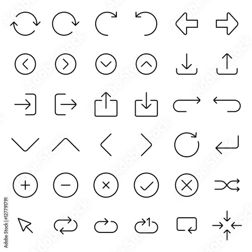thinline arrow icons set on white background