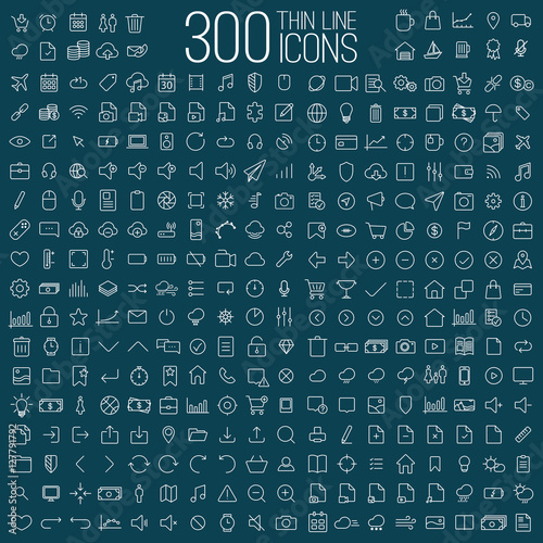 300 thin line universal icons set of finance, marketing, shoppin