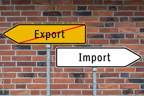 Wegweiser Export und Import Steinwand
