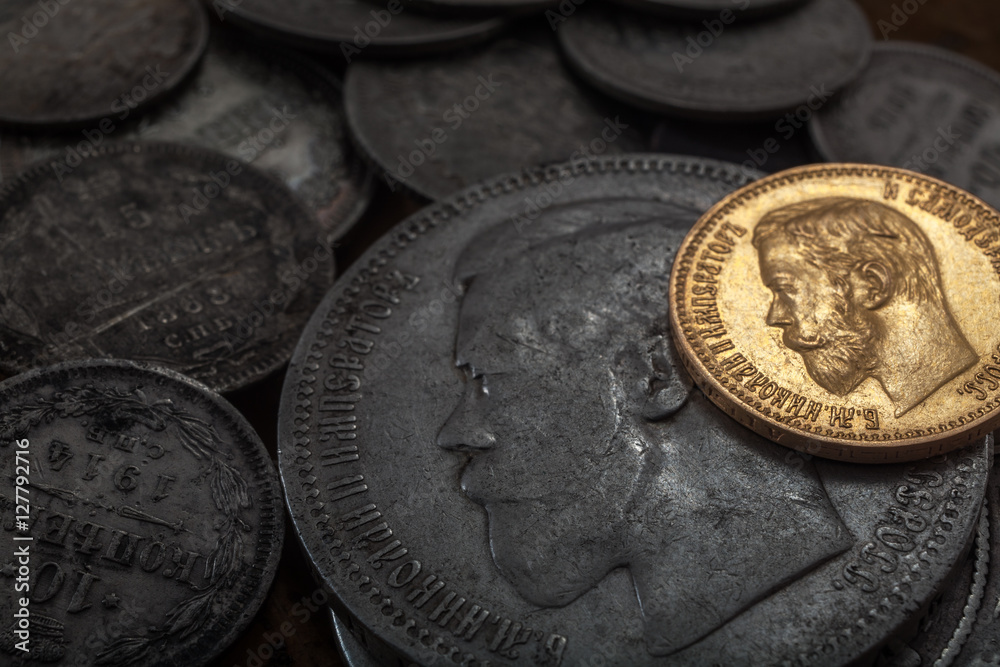 Φωτογραφία Gold and silver coins of the Russian Empire beginnings of the twentieth century