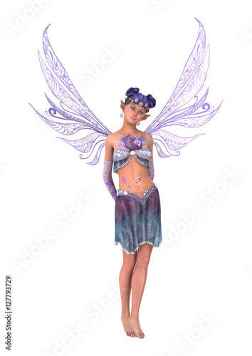 3D Rendering Purple Fairy on White