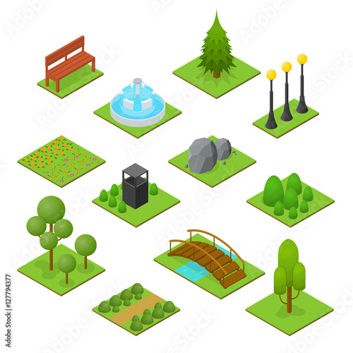 Park Set Isometric View. Vector