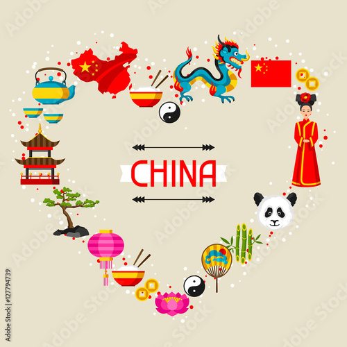 China background design. Chinese symbols and objects