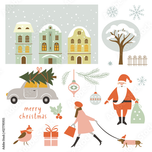 set of vector christmas elements and illustrations