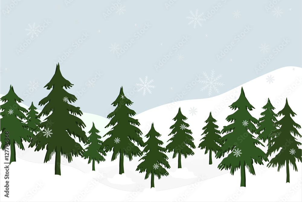Obraz landscape with fir trees, vector illustration