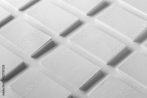 Mockup of horizontal business cards stacks arranged in rows 