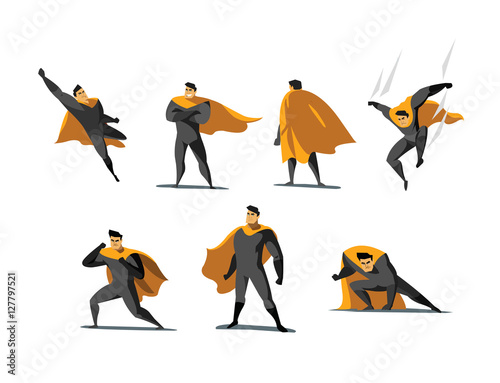 Vector illustration set of Superhero actions, different poses.